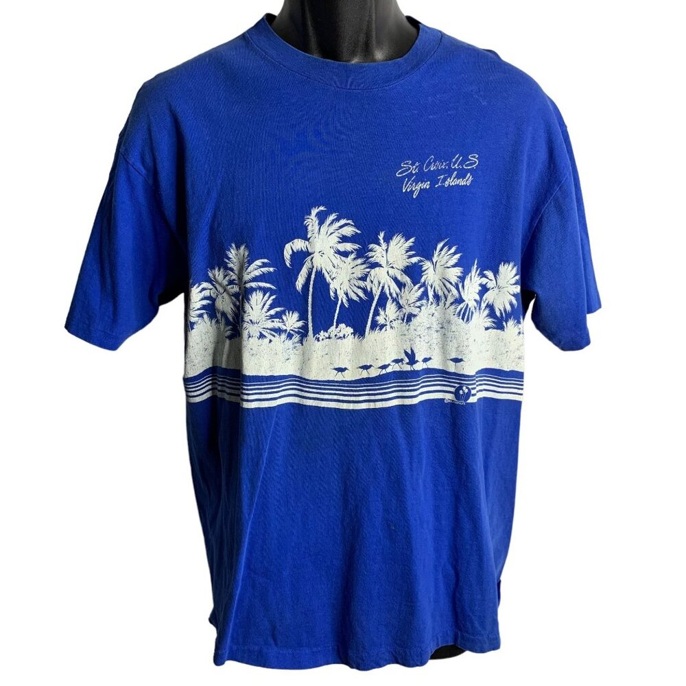 Vintage 80s Virgin Islands Crewneck T Shirt XL Blue Single Stitch Short Sleeves